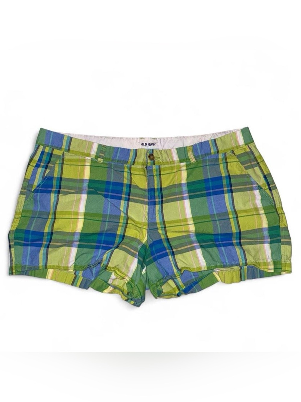 Old Navy Lime Green and Blue Plaid Bermuda Shorts